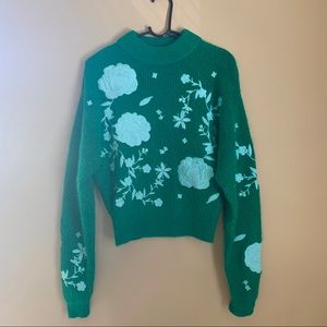 H&M Kelly Green and Aqua Embroidered Sweater